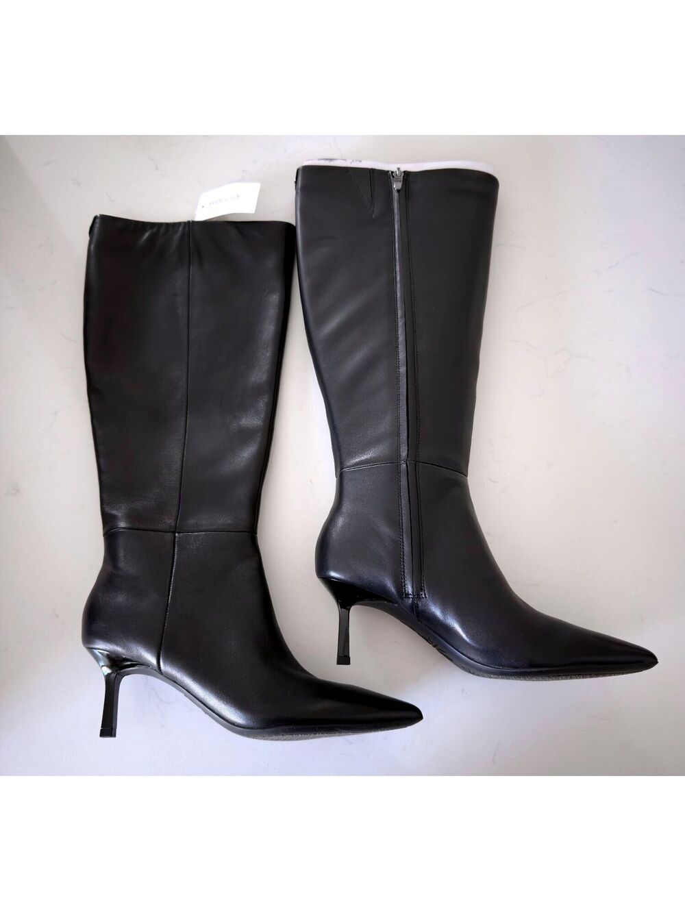 Nine West Kimdee Black Leather 9X9 Tall Stiletto Dress Boots Women Size 7